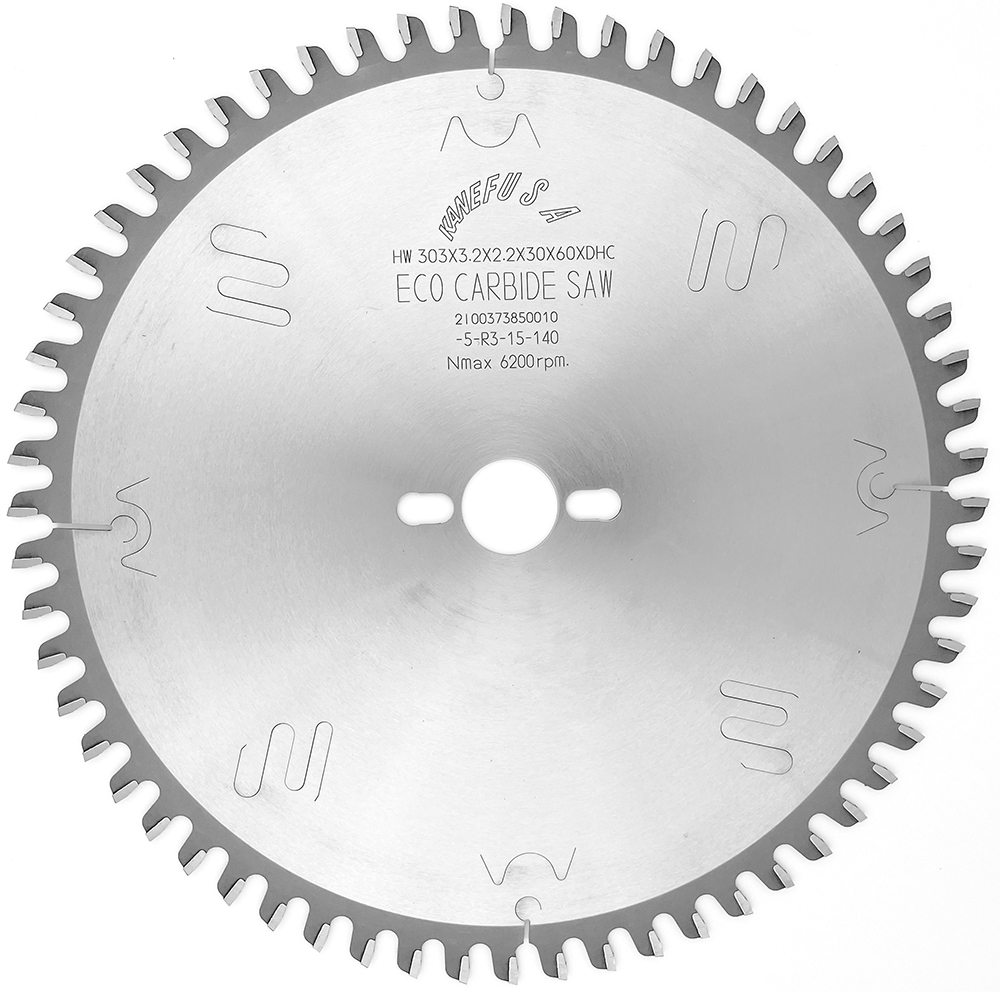 HW Hohlzahn-Kreissägeblatt KANEFUSA Board Pro - DHC neg. 303x3,2/2,2x30 mm - Z =60 HDF Fase neg.